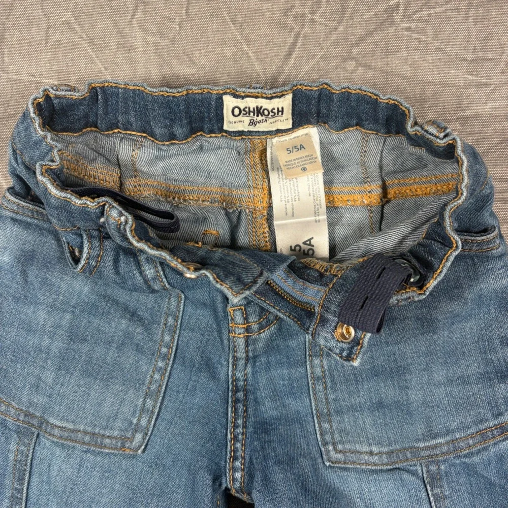 OshKosh Bgosh Boys Blue Denim Jeans Size 5 Adjustable Waist Patch Pocket Seamed